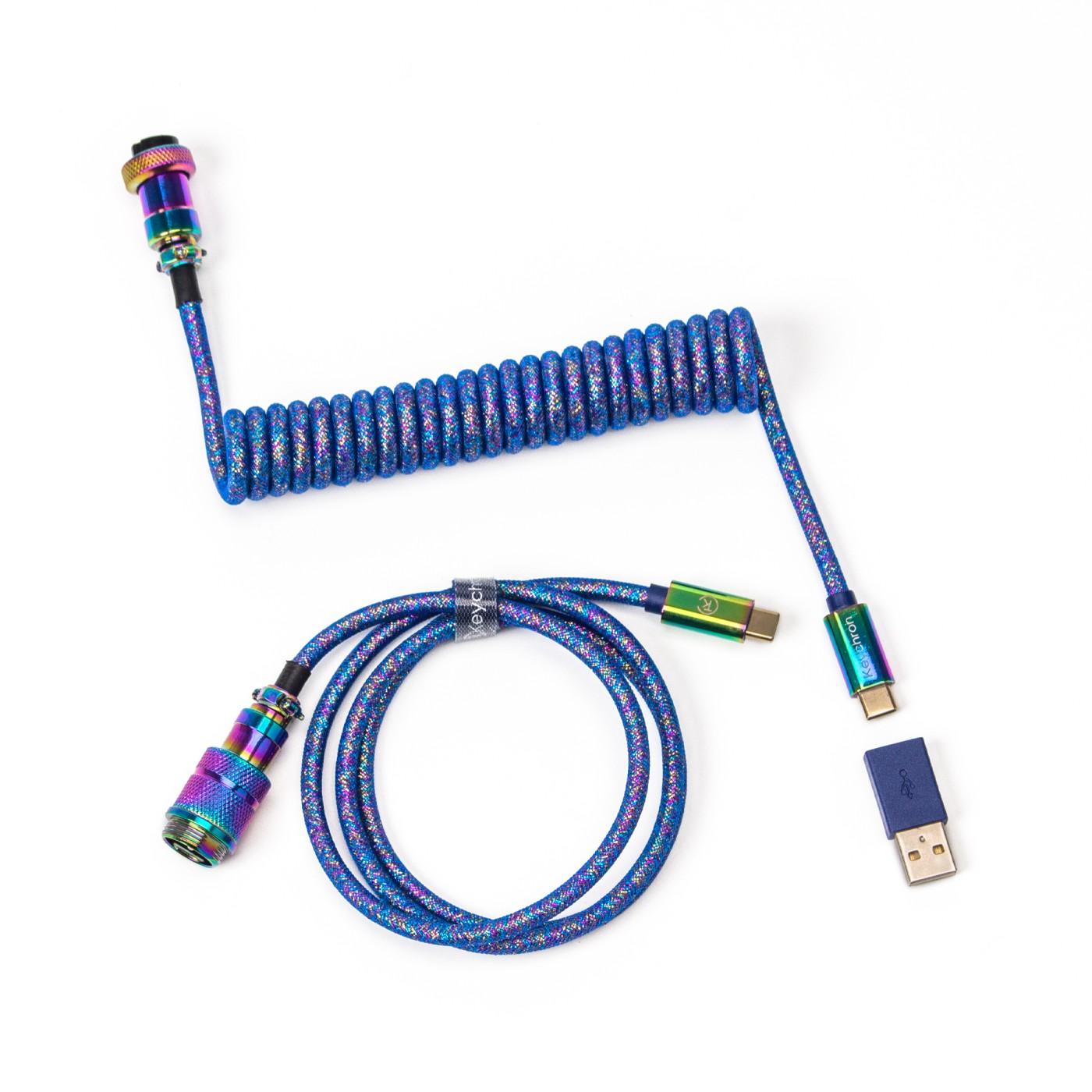 Кабел за клавиатура Keychron Colorful Premium Coiled Cable, USB-C - USB-C, Rainbow Blue