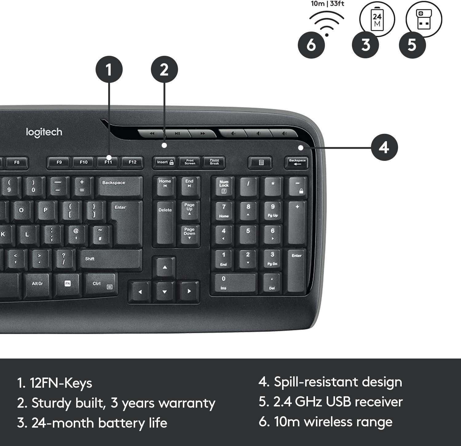 Kомплект клавиатура с мишка Logitech MK330, Безжичен, 2.4 GHz, Черен-4