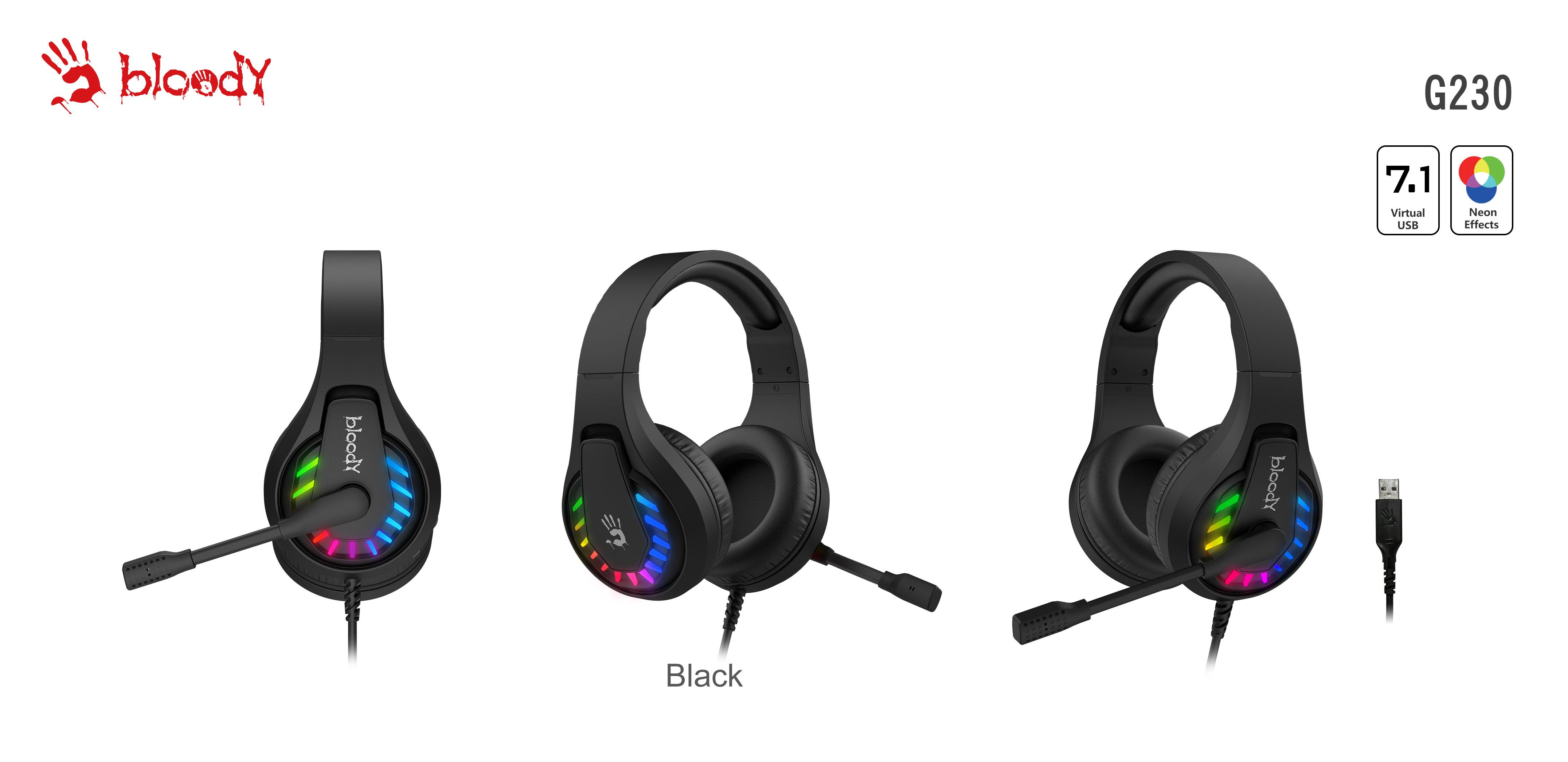 Геймърски слушалки A4TECH Bloody G230, USB, 7.1, RGB, Микрофон, Черни-2