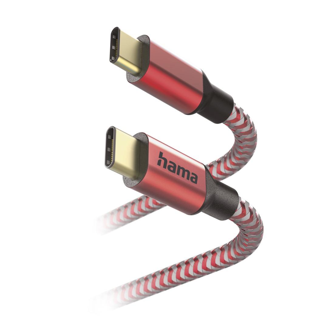 Кабел HAMA Reflective, USB-C мъжко - USB-C мъжко, 1.5 м., Червен-2