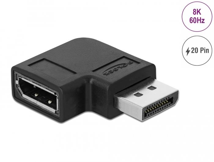 Адаптер Delock, DisplayPort мъжко - DisplayPort женско, 90&deg;, 8K 60 Hz, Черен-2