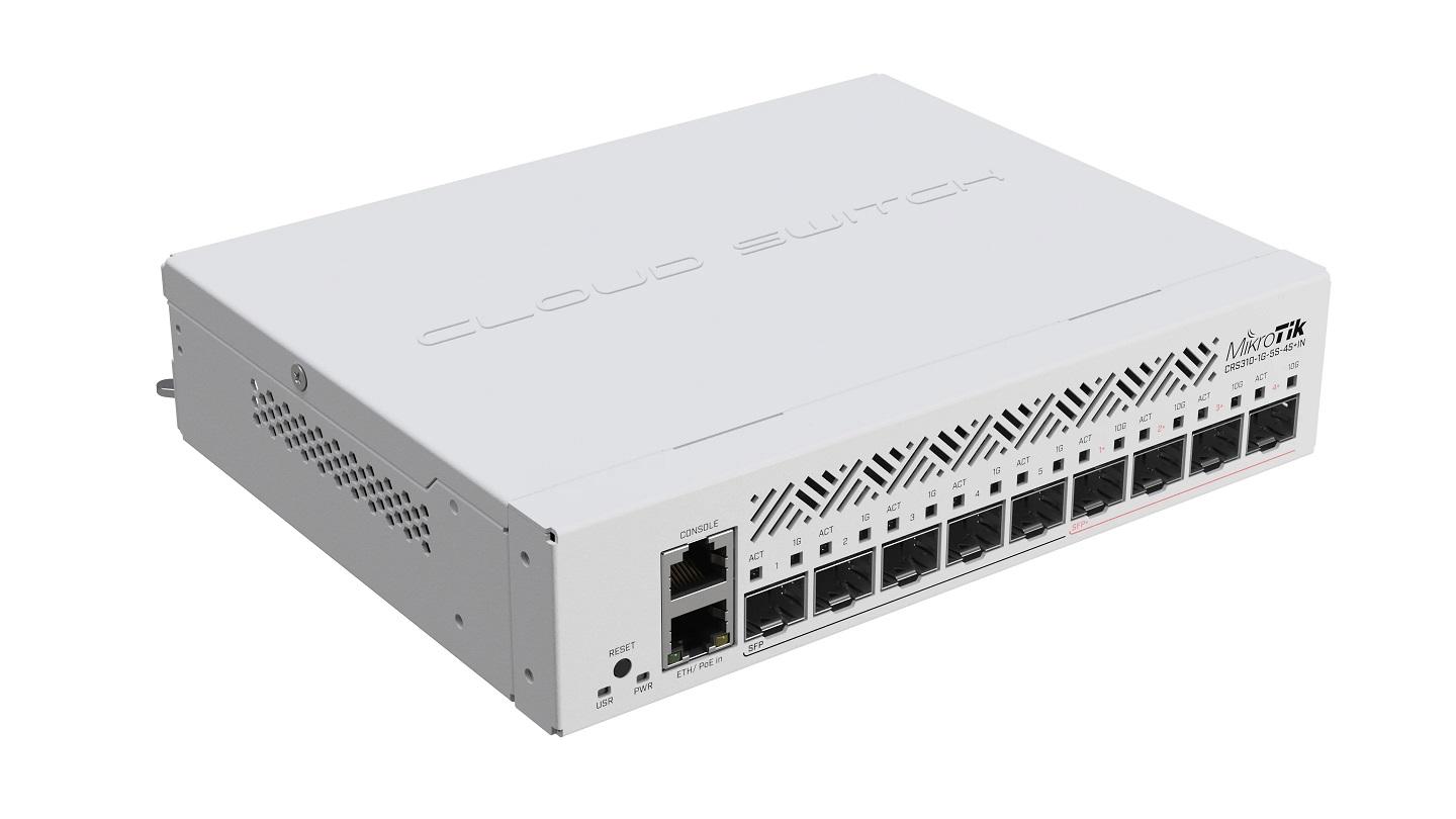 Суич MikroTik CRS310-1G-5S-4S+IN, L3 Gigabit Ethernet (10/100/1000), Захранване по Ethernet (PoE) 1U-3