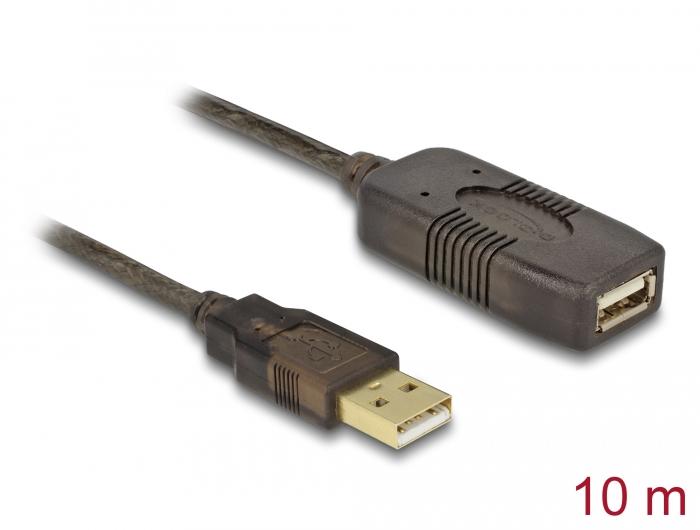 Удължителен кабел DeLock, USB-A мъжко - USB-A женско, USB 2.0, 10 м, Черен-2