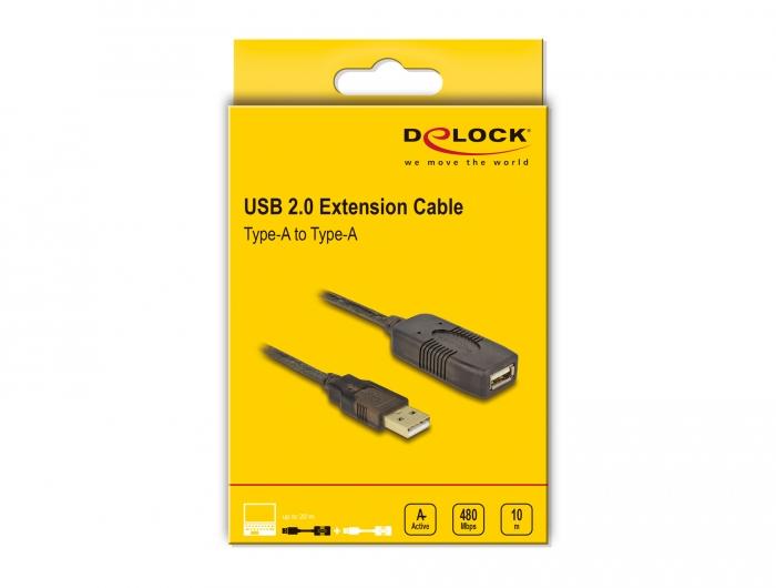 Удължителен кабел DeLock, USB-A мъжко - USB-A женско, USB 2.0, 10 м, Черен-4