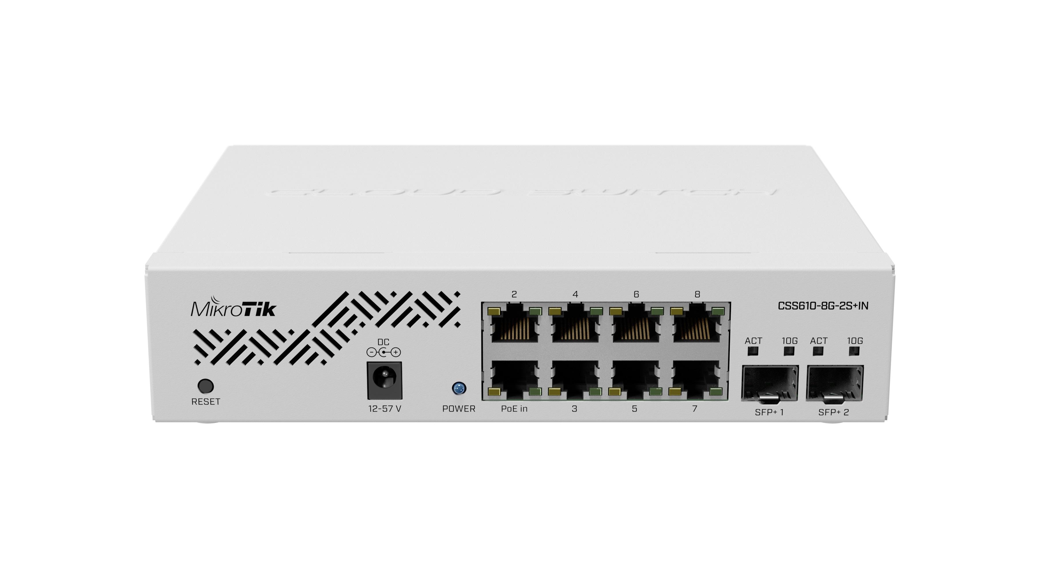 Суич MikroTik CSS610-8G-2S+IN, 8 x Gigabit Ethernet ports, 2 x SFP, PoE in-2