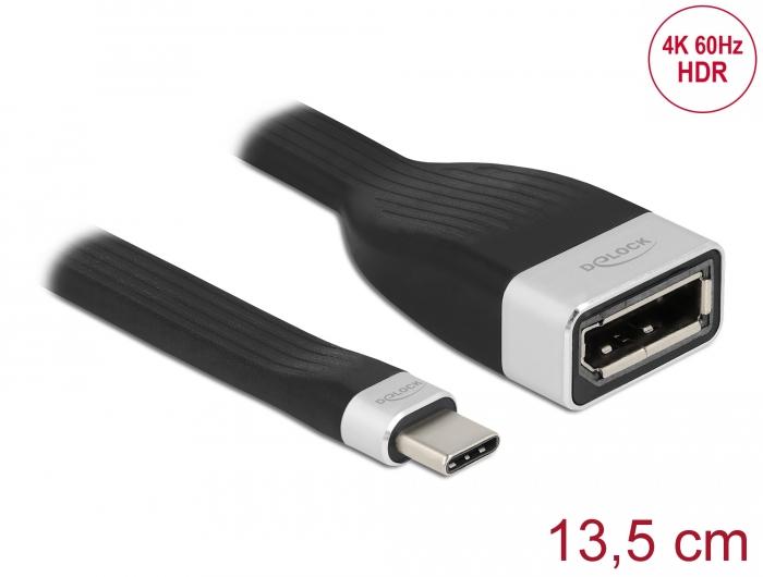 Кабел Delock Flat Ribbon, USB-C мъжко - DisplayPort женско, 4K 60 Hz, 13.5 cm-2