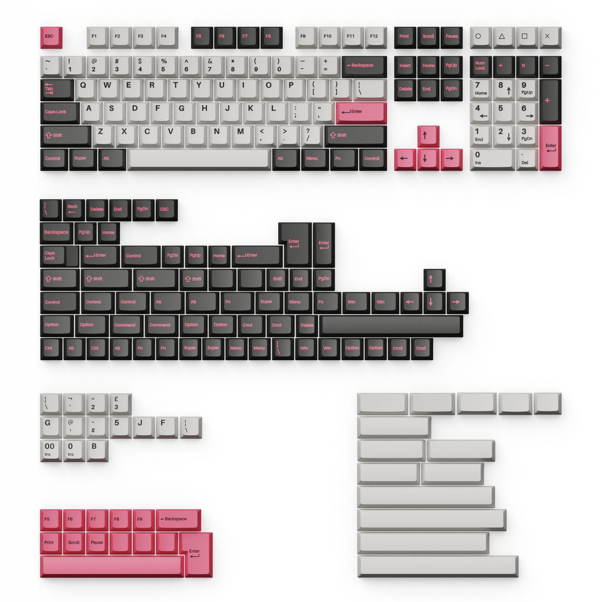 Капачки за механична клавиатура Keychron Cherry Profile Double - Shot PBT Full Set 219 Keycaps - Dolch Pink