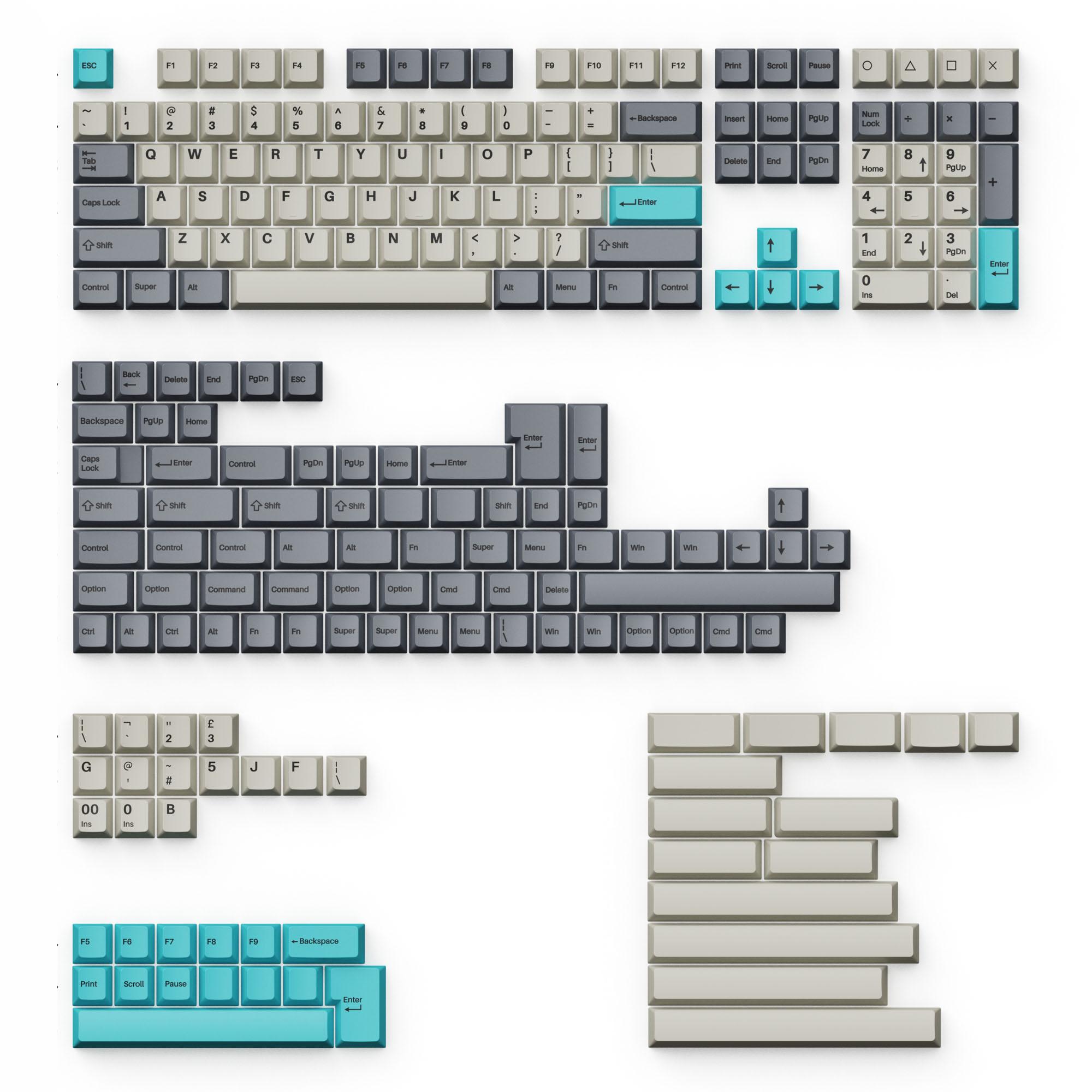 Капачки за механична клавиатура Keychron Cherry Profile Double - Shot PBT Full Set 219 Keycaps - Dolch Blue