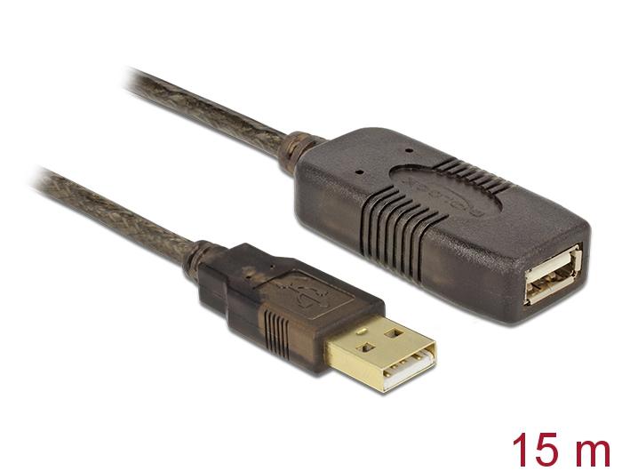 Удължителен кабел DeLock, USB-A женско - USB-A мъжко, USB 2.0, 15 м, Черен-2