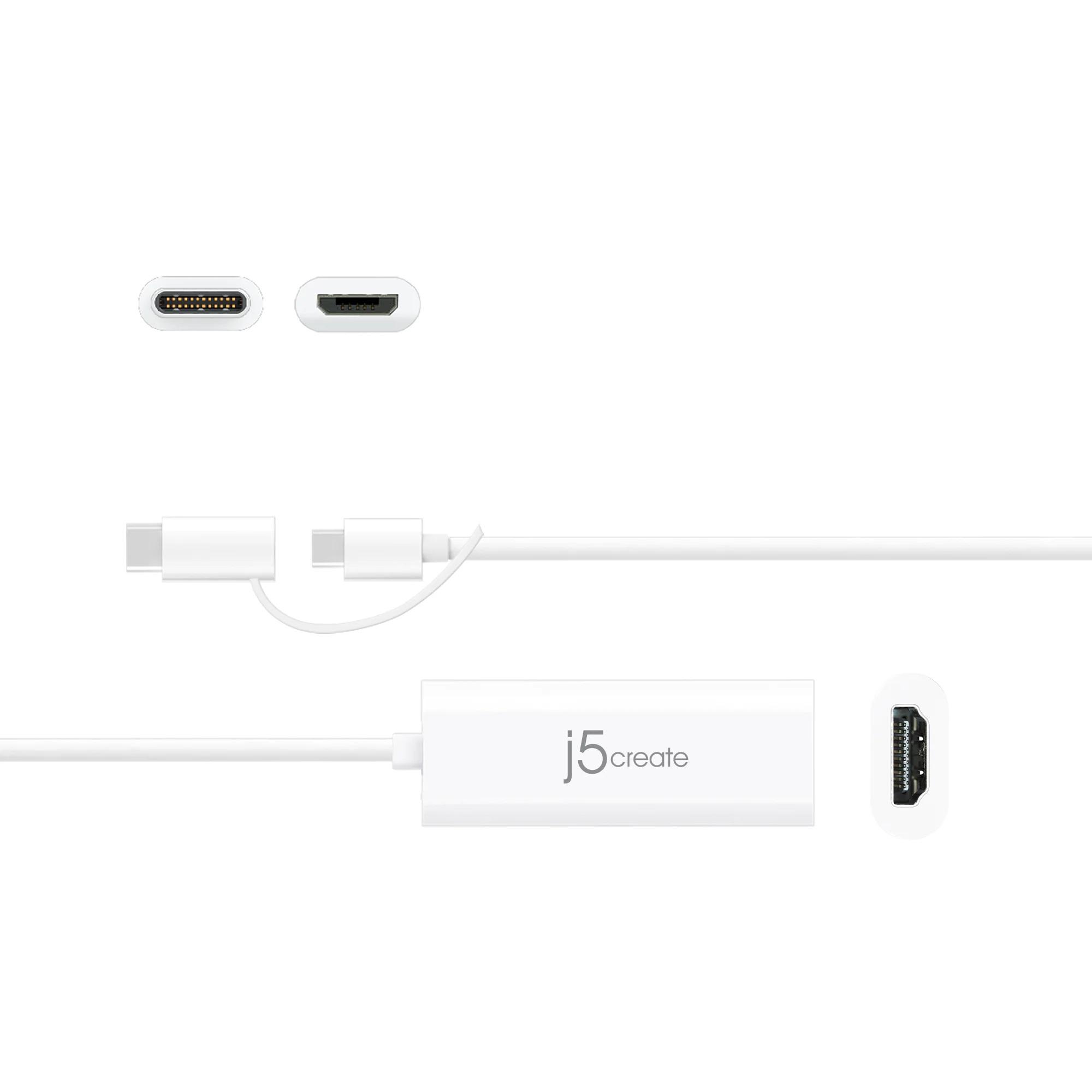 Видео адаптер j5create JUA165C, Android USB  USB-C/USB Micro-B мъжко - HDMI женско, Бял-2