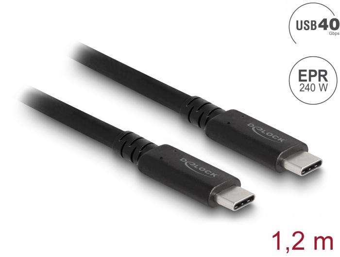 Коаксиален кабел Delock USB4 40 Gbps, USB PD 3.1, 1.2 m, Power Range 240 W-2
