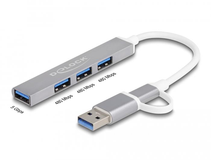 USB хъб Delock, USB-C / USB-A - 3 x USB-A 2.0 + 1 x USB-A 5 Gbps-2
