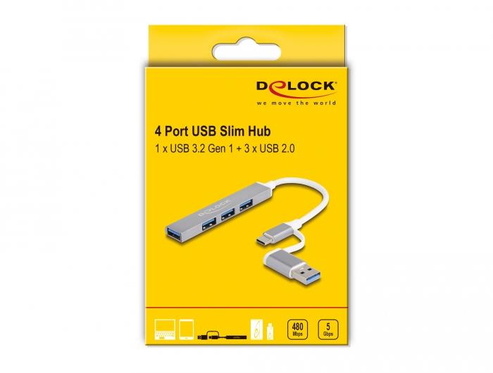 USB хъб Delock, USB-C / USB-A - 3 x USB-A 2.0 + 1 x USB-A 5 Gbps-4