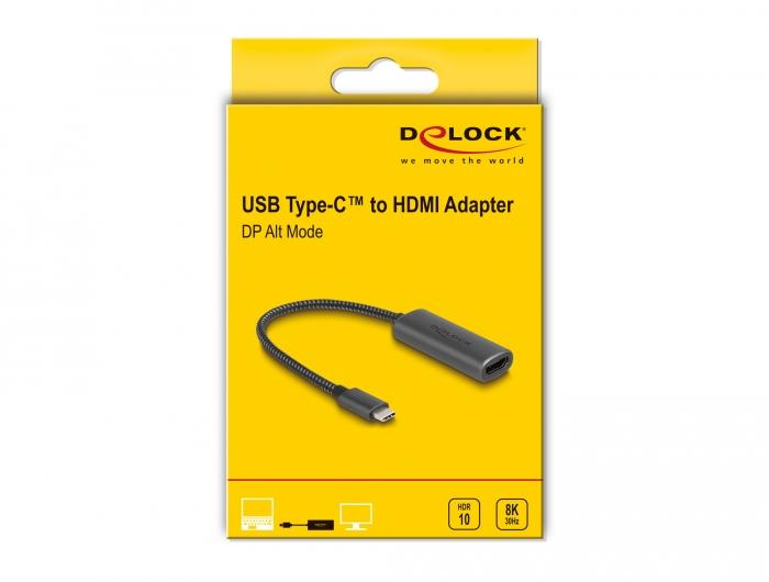 Адаптер DeLock 64229, USB-C - HDMI (DP Alt Mode), 8K, HDR-3