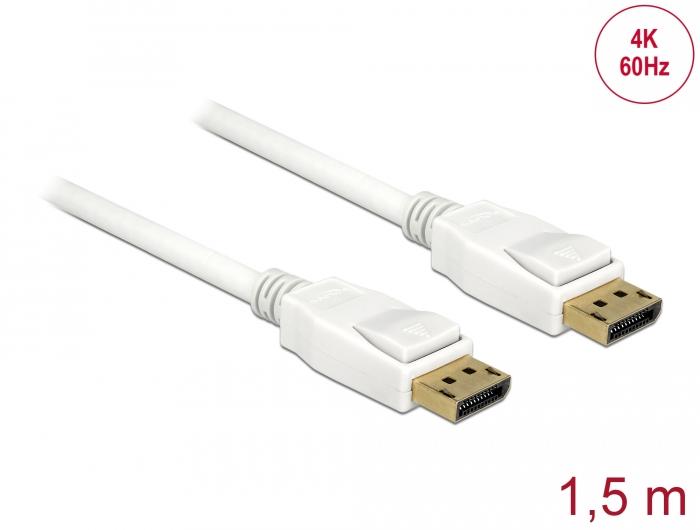 Кабел Delock DisplayPort 1.2 мъжко - DisplayPort мъжко, 1.5м, 4K 60 Hz, Бял-2
