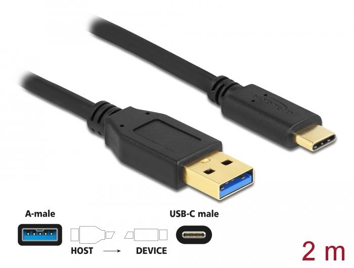 Кабел Delock SuperSpeed, USB-A мъжко - USB-C мъжко, (USB 3.2 Gen 2), 10 Gbps, 2 м-2