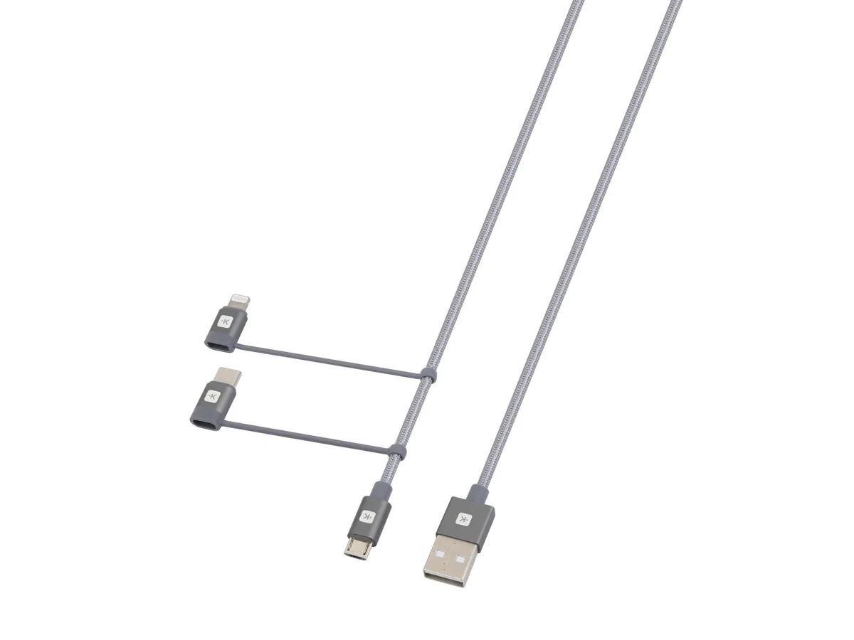 Кабел Skross 3 в 1, USB-A - USB-C/ Lightning/ Micro USB , Метална оплетка, 0.3 м-2