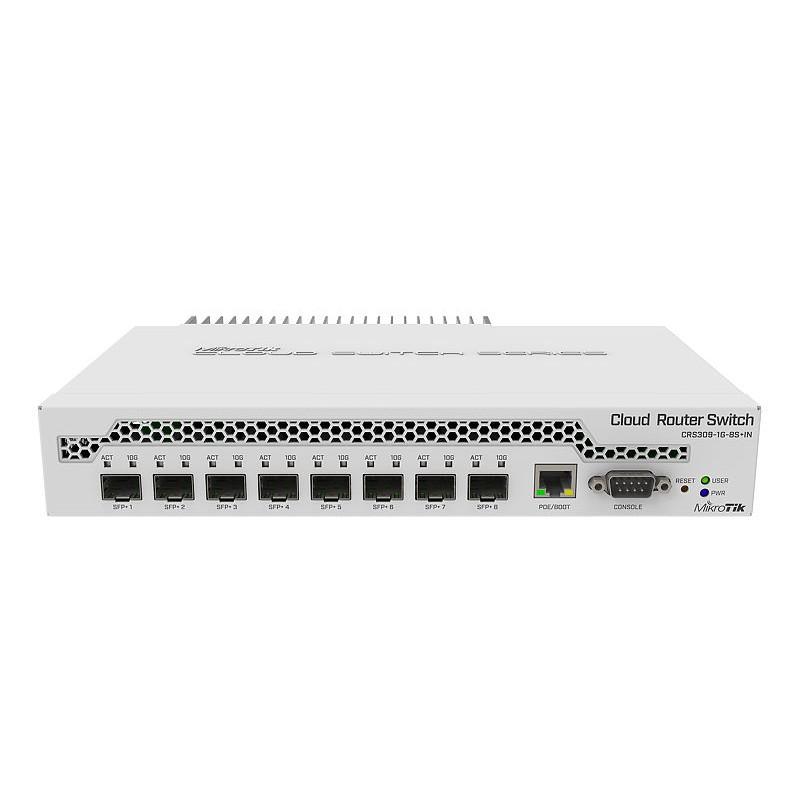 Суич MikroTik CRS309-1G-8S+IN, LAN 1 x Gigabit Ethernet ports, 8 x SFP+ 10Gbps, PoE in