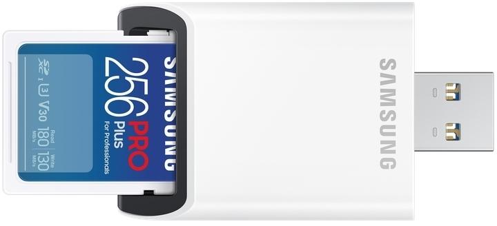 Карта памет Samsung PRO Plus, SD Card, 256GB, USB Четец, Бяла-2