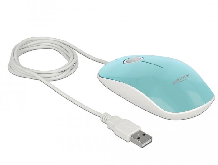 Оптична мишка DeLock, USB-A, Кабел 1.3 м, USB, 1200 dpi, Tюркоаз-3