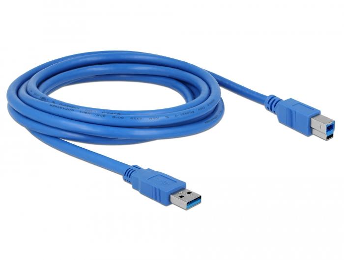Кабел Delock USB-A мъжко - USB-B мъжко, 3 м, USB 3.0, Екраниран, Син