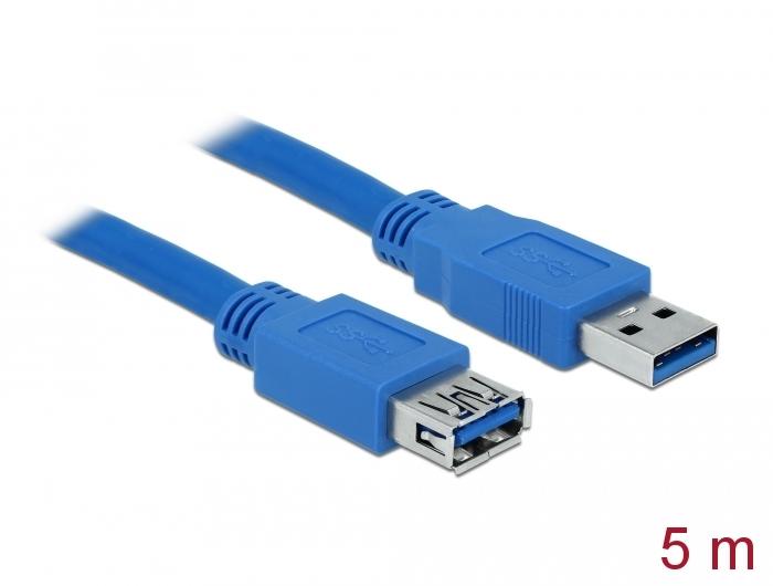 Удължителен кабел Delock USB-A мъжко - USB-А женско, 5 м, Екраниран, Син