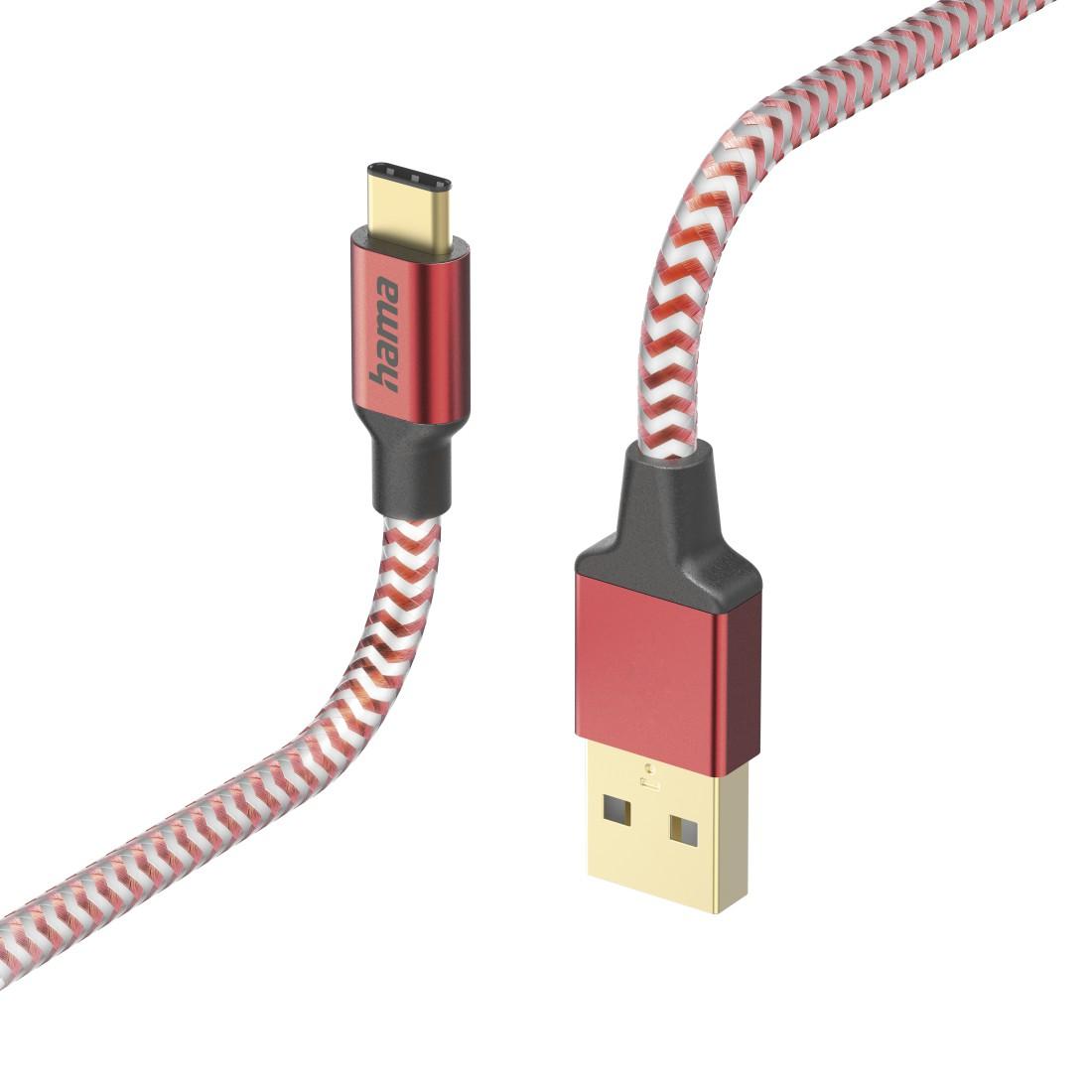 Кабел за зареждане &quot;Reflective&quot; USB-C - USB-A  1.5м червен