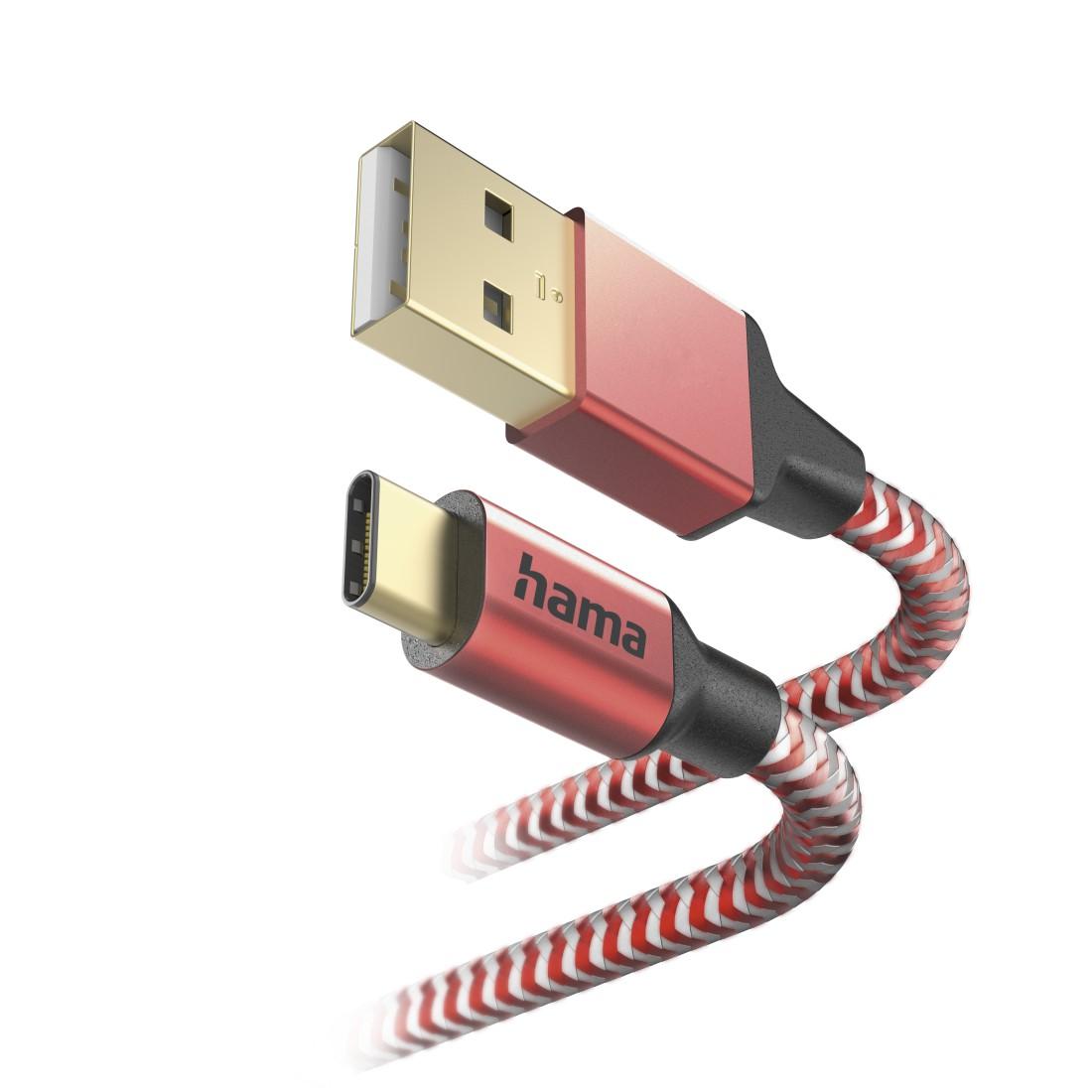 Кабел за зареждане &quot;Reflective&quot; USB-C - USB-A  1.5м червен-2