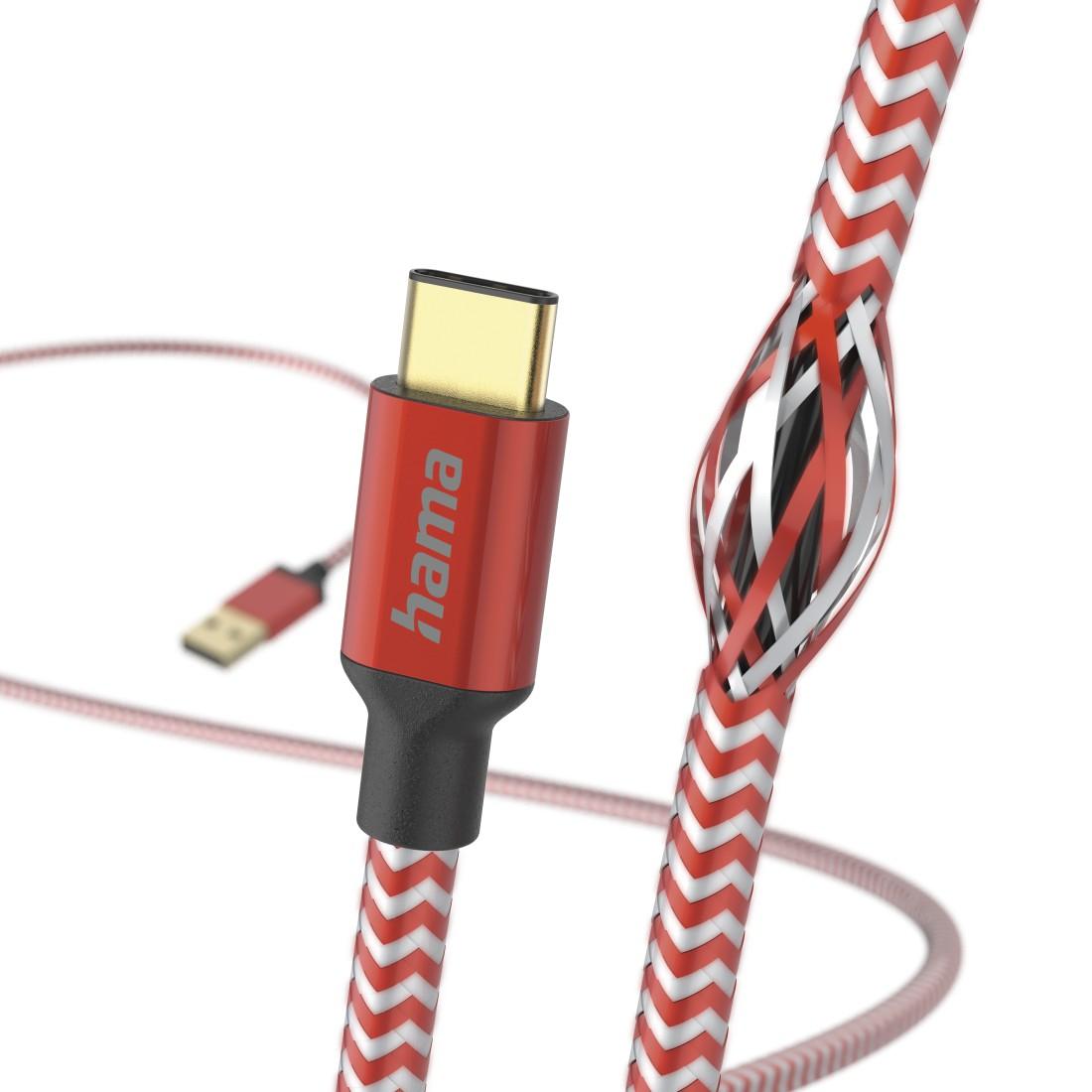 Кабел за зареждане &quot;Reflective&quot; USB-C - USB-A  1.5м червен-3