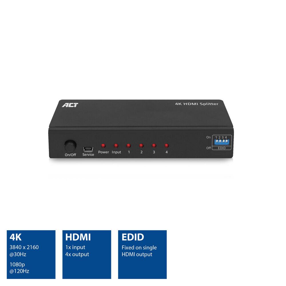 HDMI Сплитер ACT AC7831, 1 вход 4 изхода., 4K, Черен-2
