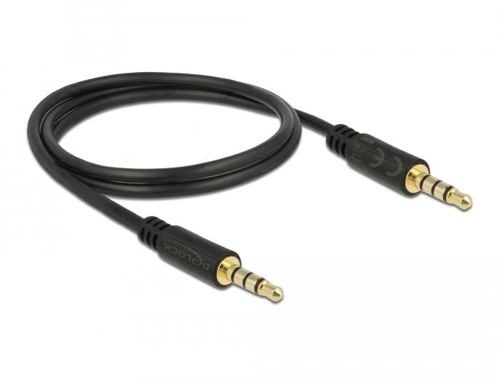 Аудио кабел Delock, Стерео, 4 пинов 3.5мм жак мъжко/мъжко, 1м