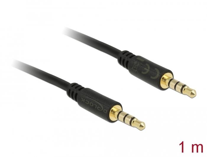 Аудио кабел Delock, Стерео, 4 пинов 3.5мм жак мъжко/мъжко, 1м-2