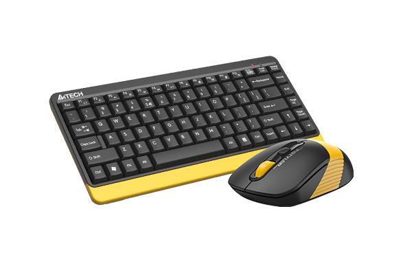 Комплект клавиатура и мишка A4TECH Fstyler FG1110, Безжичен, Черен/Жълт-2
