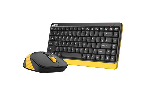 Комплект клавиатура и мишка A4TECH Fstyler FG1110, Безжичен, Черен/Жълт-4