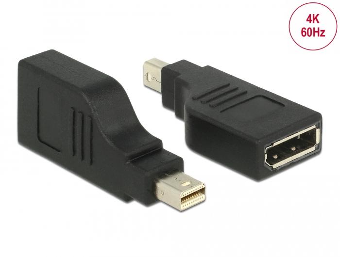 Адаптер Delock, mini DisplayPort 1.2 мъжко - DisplayPort женско, 4K, 90&deg;, Черен