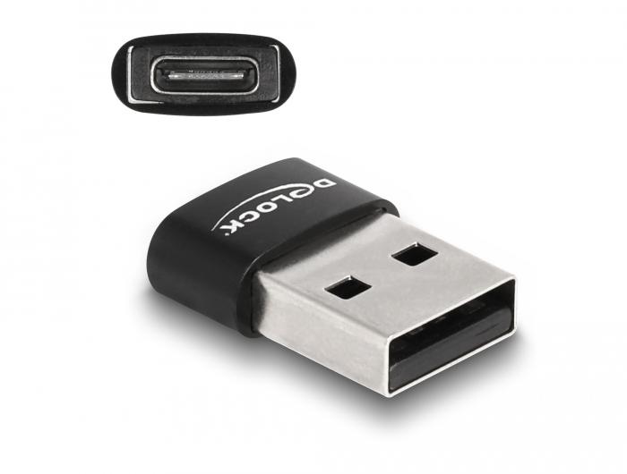 Адаптер Delock, USB 2.0, USB Type-A мъжко - USB Type-C женско, Черен-2