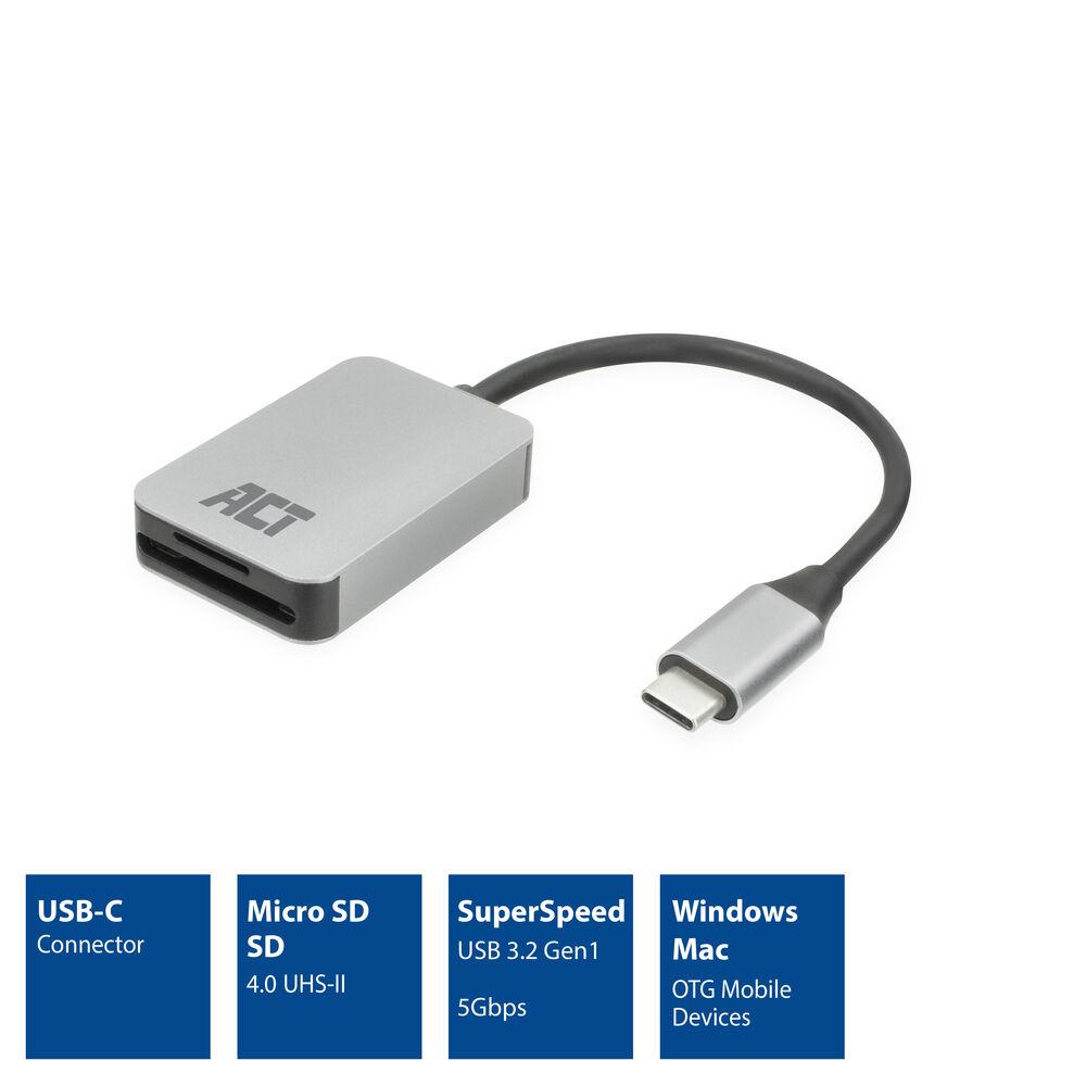 Четец за SD / micro SD карти ACT AC7056, SDXC, USB-C-2