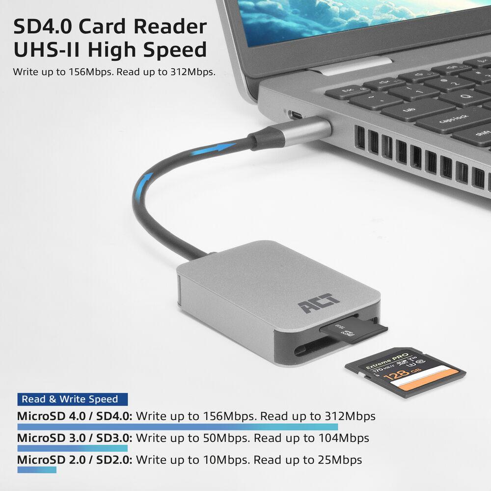 Четец за SD / micro SD карти ACT AC7056, SDXC, USB-C-3