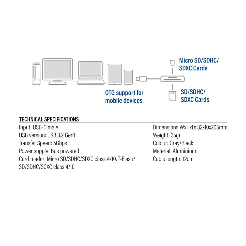 Четец за SD / micro SD карти ACT AC7056, SDXC, USB-C-4