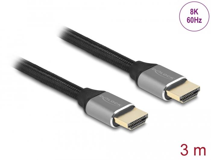 Кабел Delock Ultra High Speed, HDMI мъжко - HDMI мъжко, 48 Gbit/s, 8K 60 Hz, 3 м, Сив-2