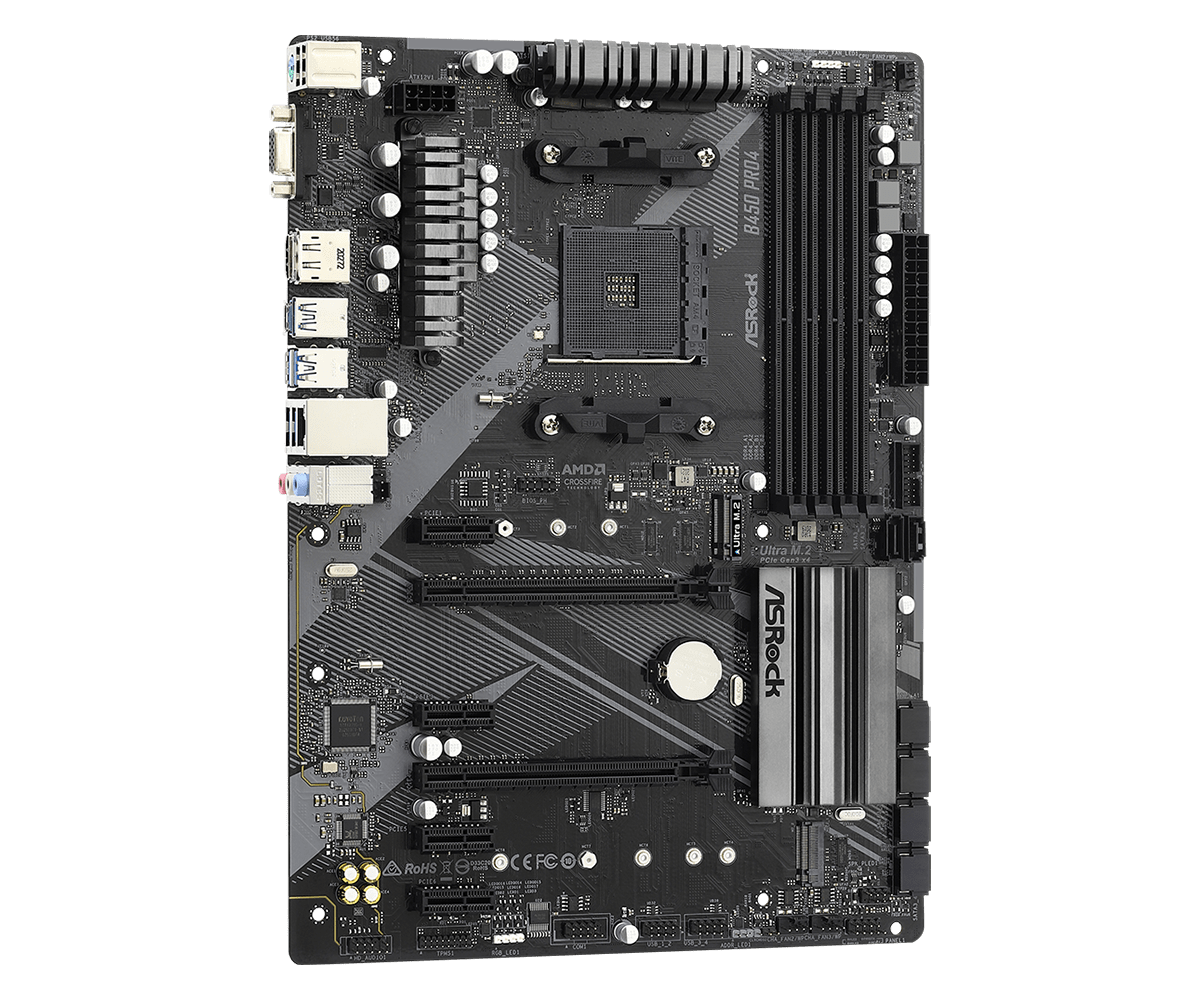 Дънна платка ASRock B450 Pro4 R2.0, AM4, DDR4-2