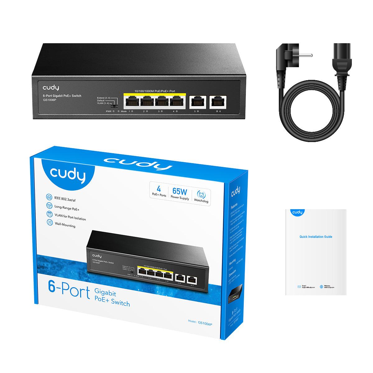 Суич Cudy GS1006P, 6 x портов 10/100/1000Mbps PoE, 65W-3