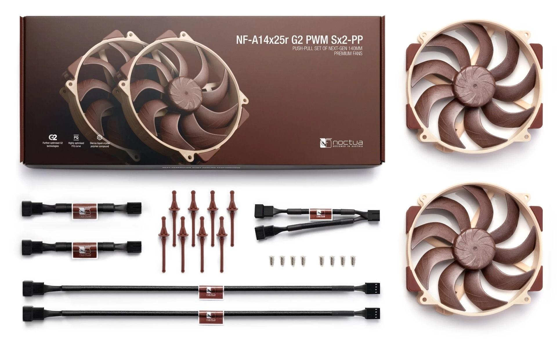 Комплект вентилатори Noctua NF-A14x25r G2 PWM Sx2-PP, 2 x Fan 140mm-4