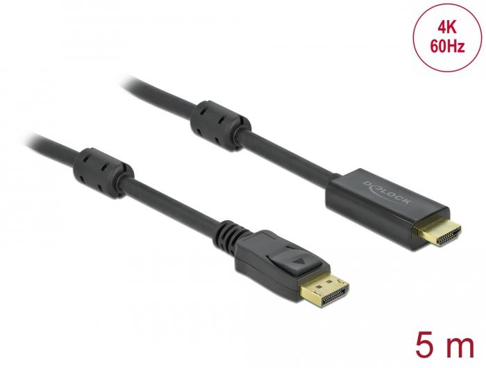 Кабел Delock DisplayPort мъжко - HDMI мъжко, 5 м., 4K 60Hz, Черен-2