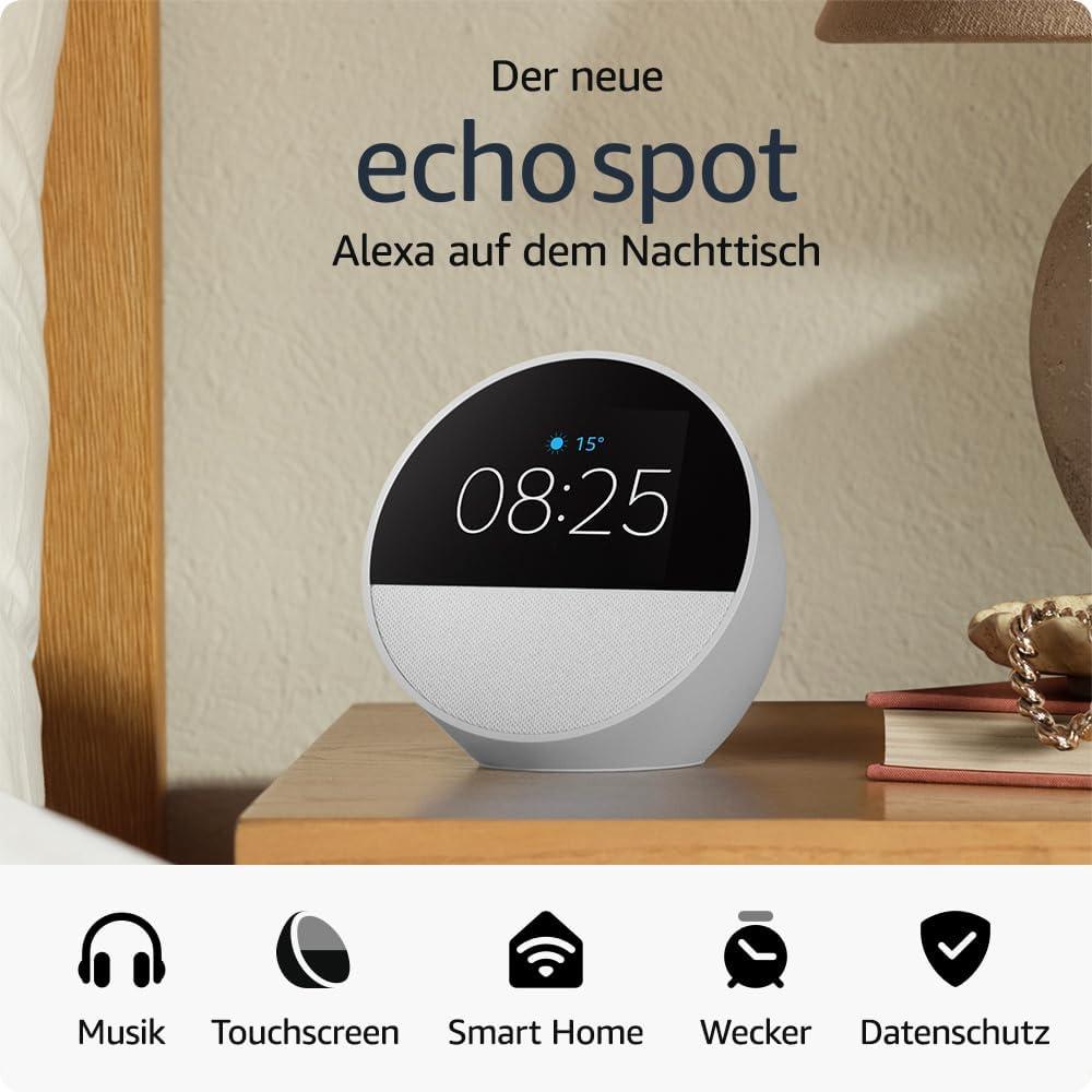 Смарт часовник Amazon Echo Spot 2024, Alexa асистент, Бял-3