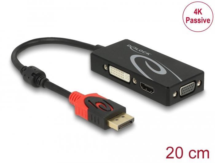 Адаптер DeLock, DisplayPort 1.2 мъжко &gt; VGA / HDMI / DVI женско, 4K