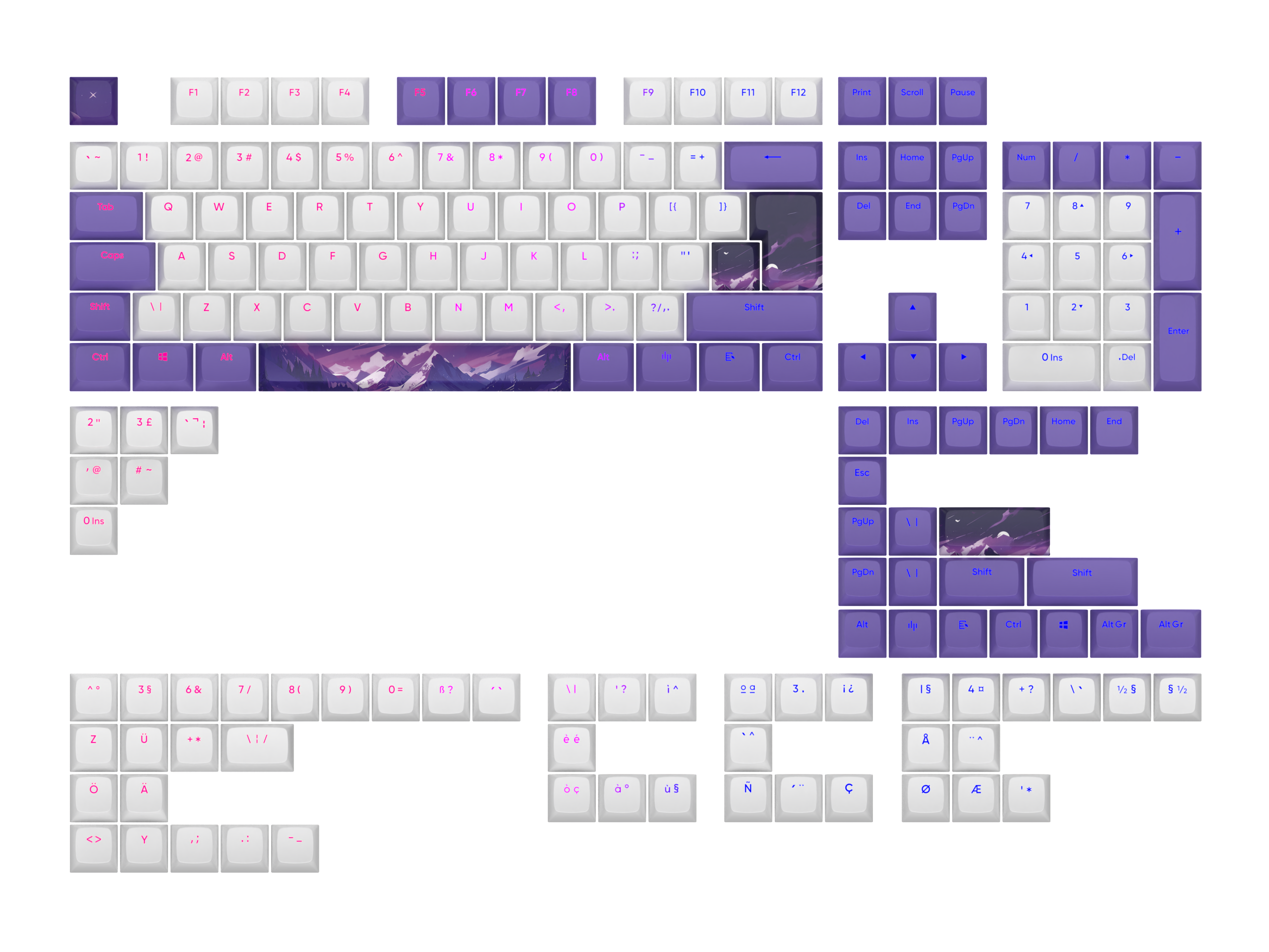 Капачки за механична клавиатура Dark Project - Violet Horizons PBT - ANSI &amp; ISO