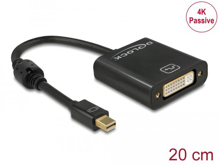 Адаптер DeLock, mini DisplayPort 1.2 мъжко &gt; DVI женско, 4K, Пасивен, Черен