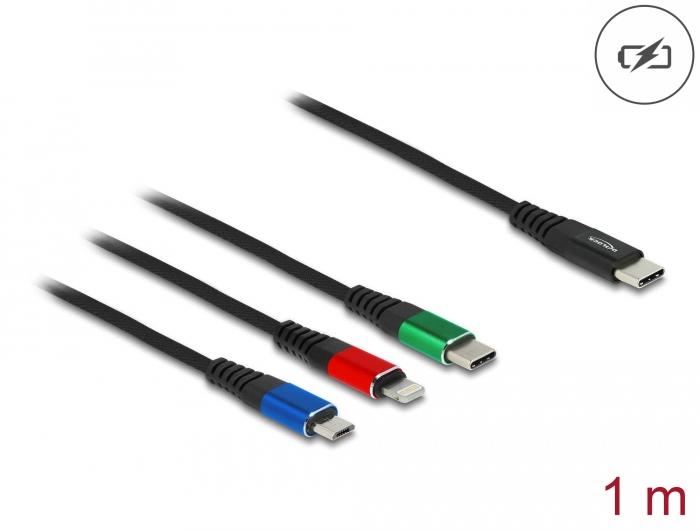 Кабел за зареждане Delock  3 в 1, USB-C - Lightning / Micro USB / USB Type-C, 1m-2