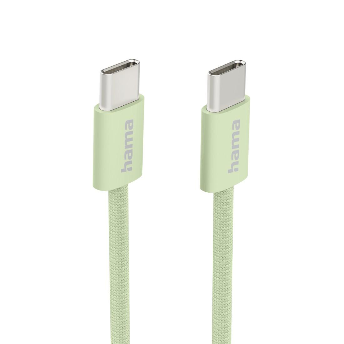 HAMA Кабел за зареждане &quot;Fabric&quot;, USB-C - USB-C, 1 m, Nylon, зелен-2